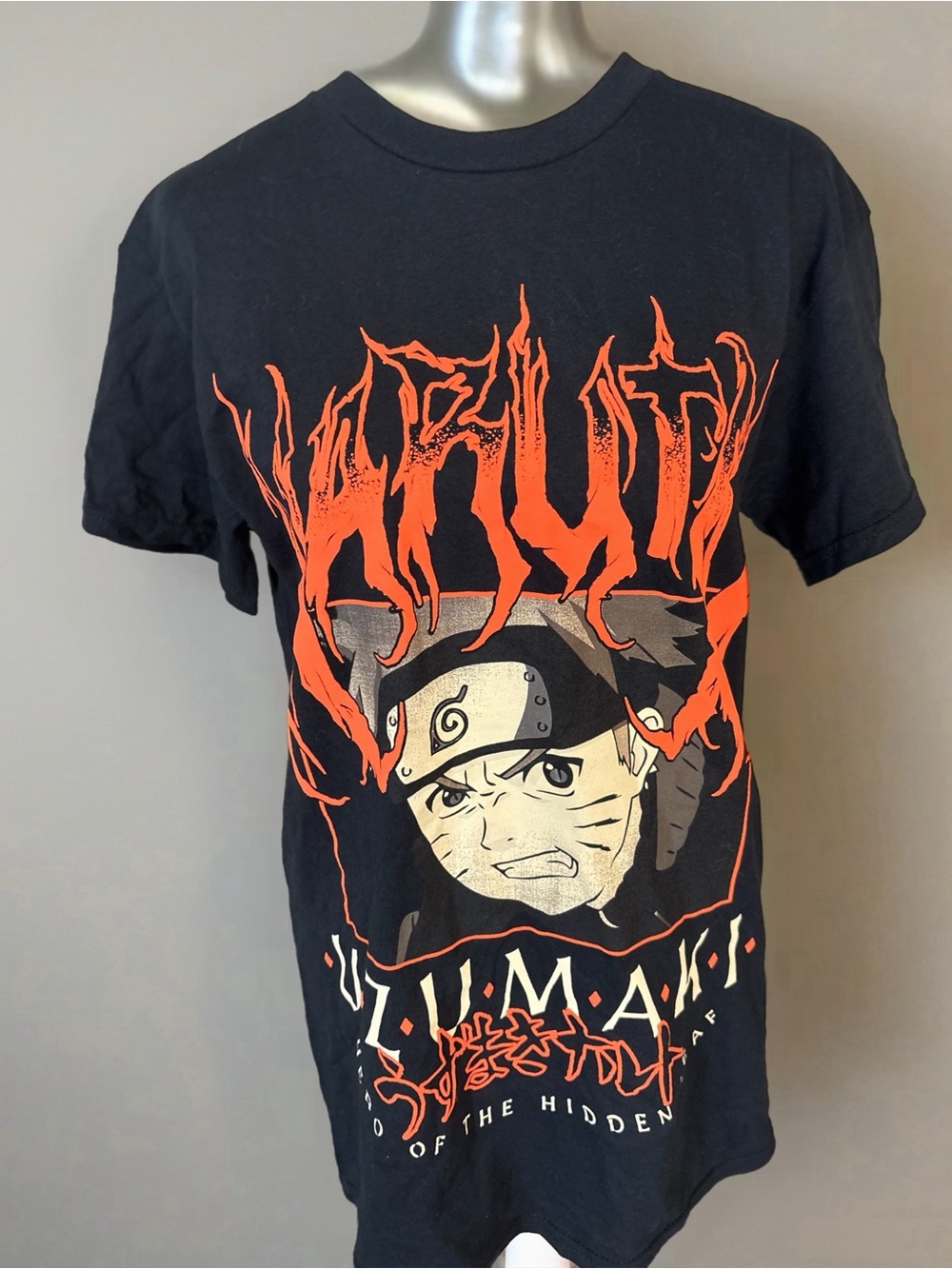 Source Unknown Black Graphic Naruto Tee with Orange Accent